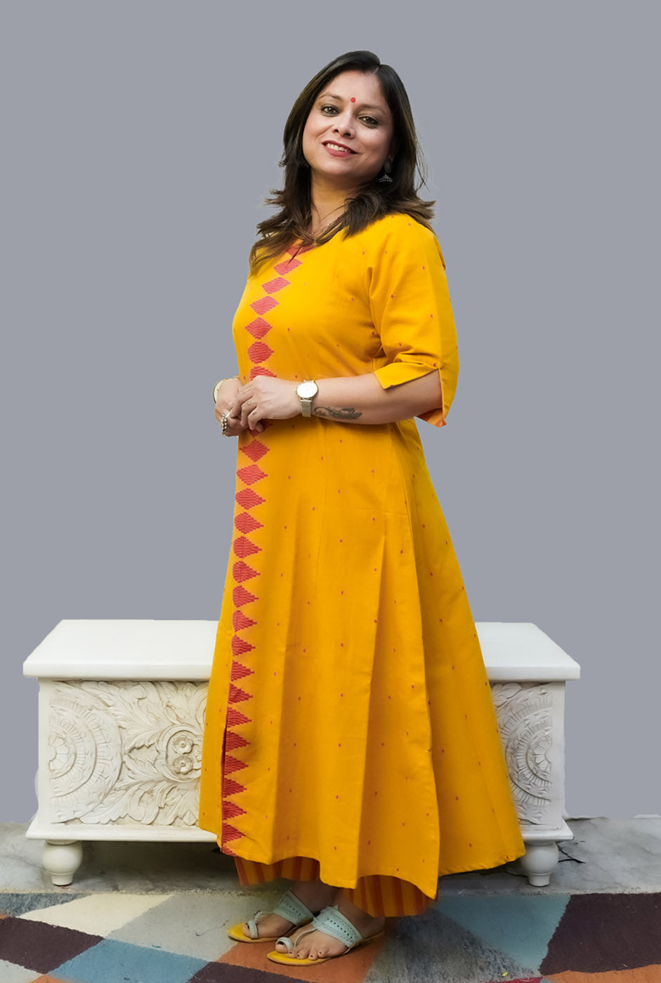 Nazakat South Cotton Yellow Kurti Pant Set