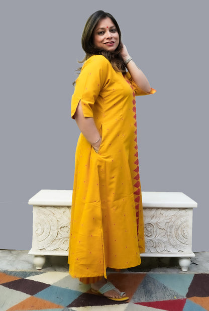 Nazakat South Cotton Yellow Kurti Pant Set