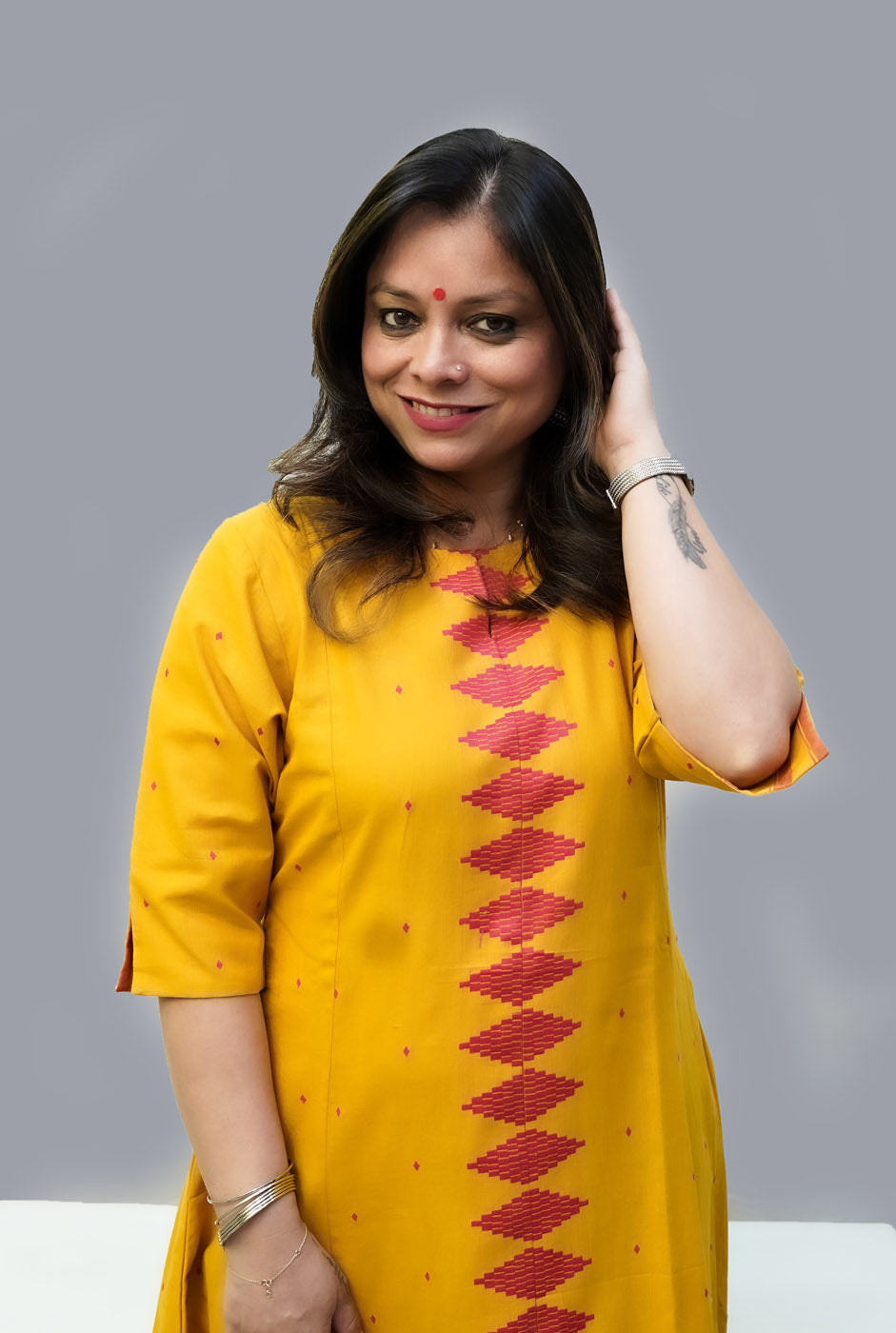 Nazakat South Cotton Yellow Kurti Pant Set